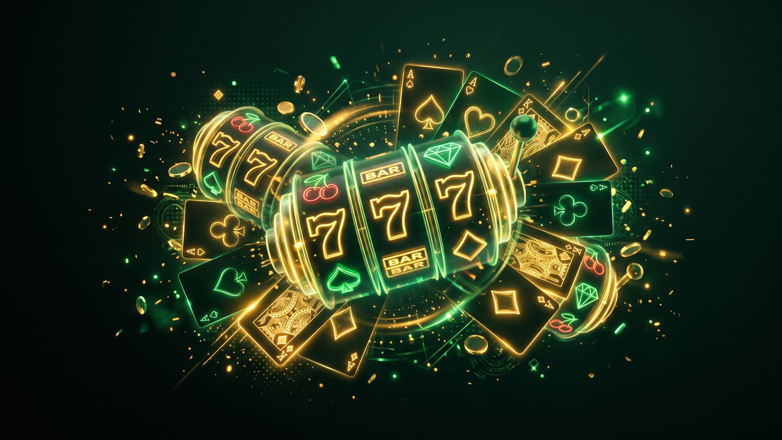 Casino gokkasten met golden accenten op donkere achtergrond