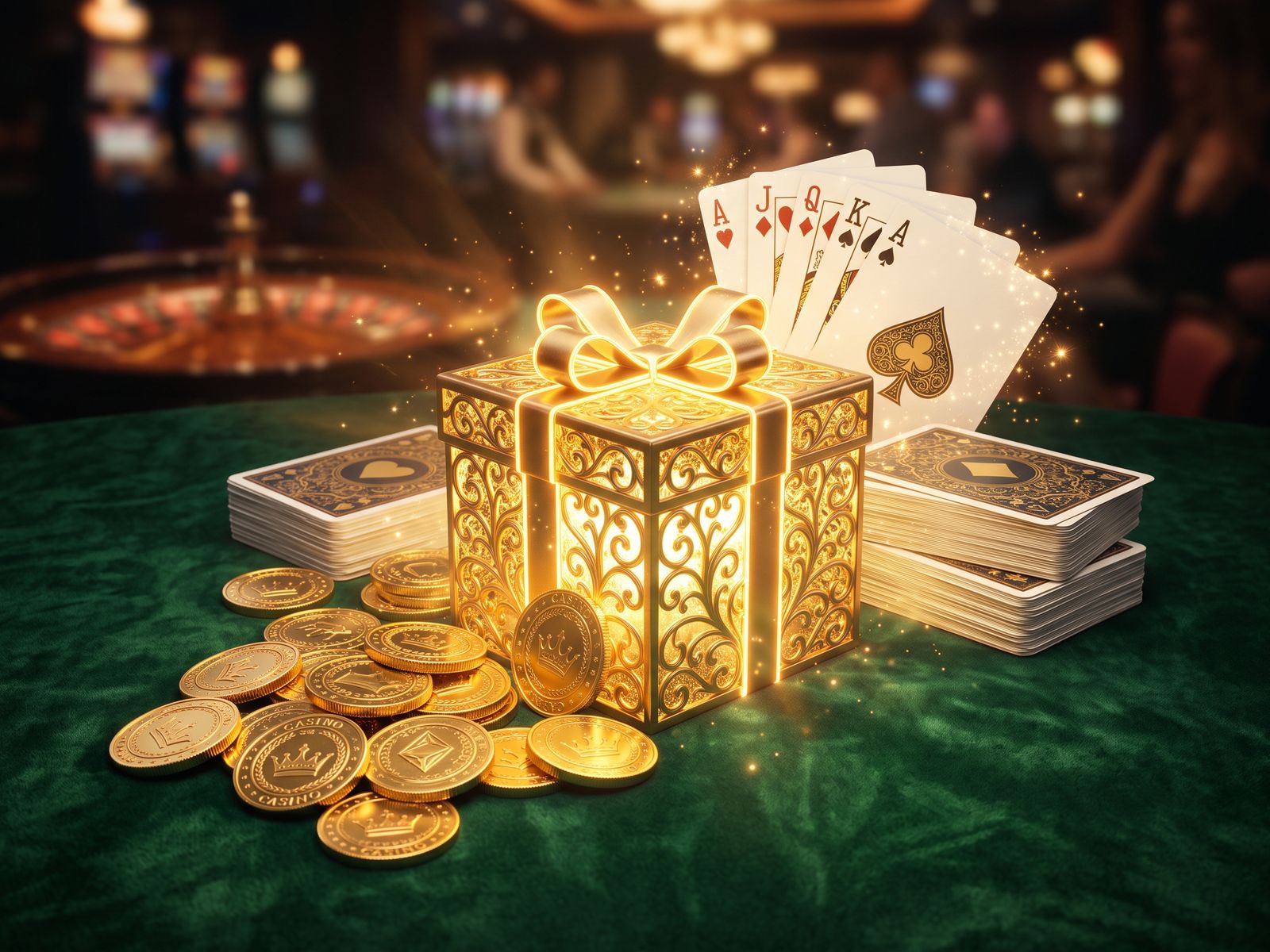Welkomstbonus met gouden munten en kaarten